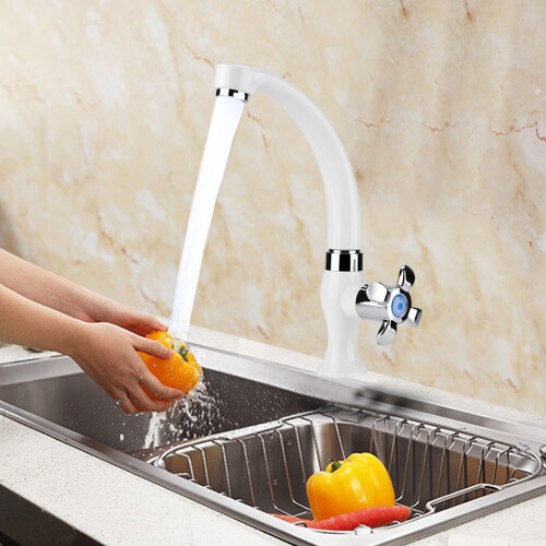 ABS Plastic Single Cold Faucet G1/2 for Kitchen Sink White Chrome Finish 2