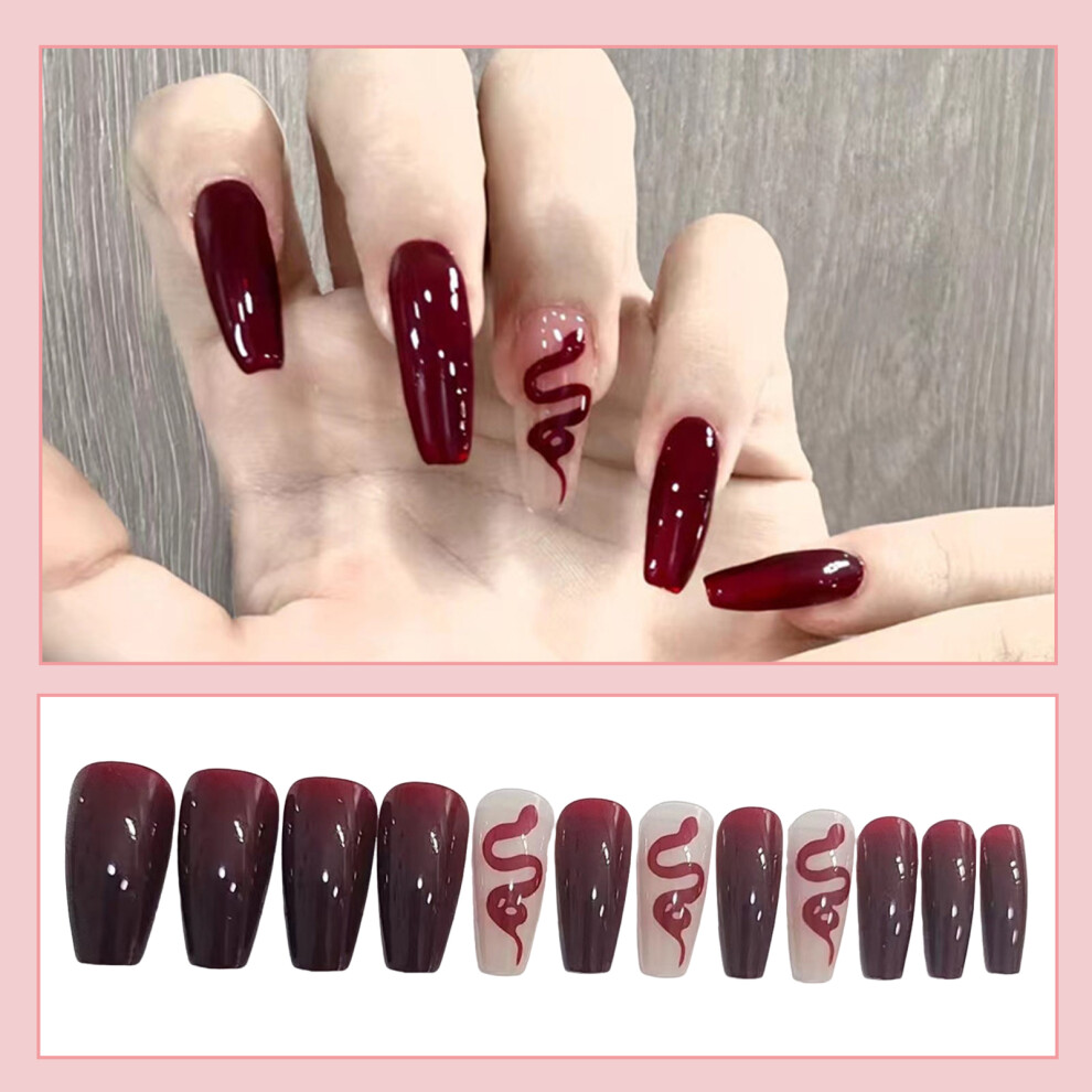 Dachuang Beauty Glossy Wine Red Snake Press-On Nails