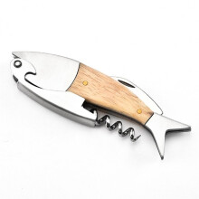 Fish-Shaped Wine Bottle Opener with Wooden Handle, Metal Bottle Opener, Portable Bottle Opener, Wine Bottle Opener Gift