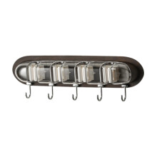 Mop and Broom Holder Wall Mounted Organizer with 5 Hooks, Non Slip Grip Clear Wood Grain for Kitchen Bathroom Garage