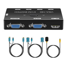 KVM  VGA+-Compatible 1080P KVM  with USB 2.0 Port for 2 Hosts Sharing Mouse Keyboad Monitor