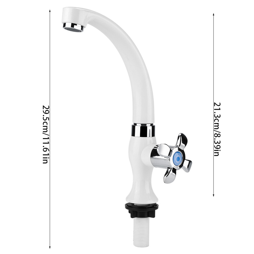 Abs Plastic Single Cold Faucet G1/2 For Kitchen Sink White Chrome Finish 4651392780986