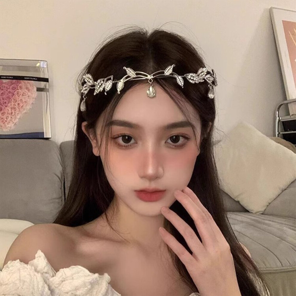Creation-3C (Silver) Rhinestone Metal Hair Hoop Forehead Decor Hair Accessory