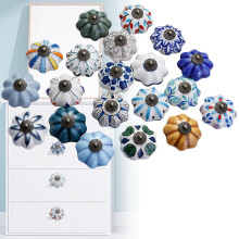 20 PCS Vintage Crackled Ceramic Cabinet Knobs with Chrome Base for Kitchen and Dresser Drawers