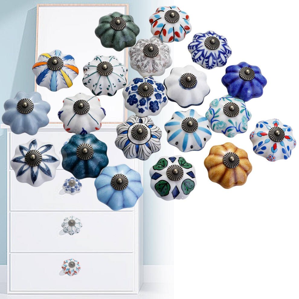 20 Pcs Vintage Crackled Ceramic Cabinet Knobs With Chrome Base For Kitchen And Dresser Drawers 9092120012781