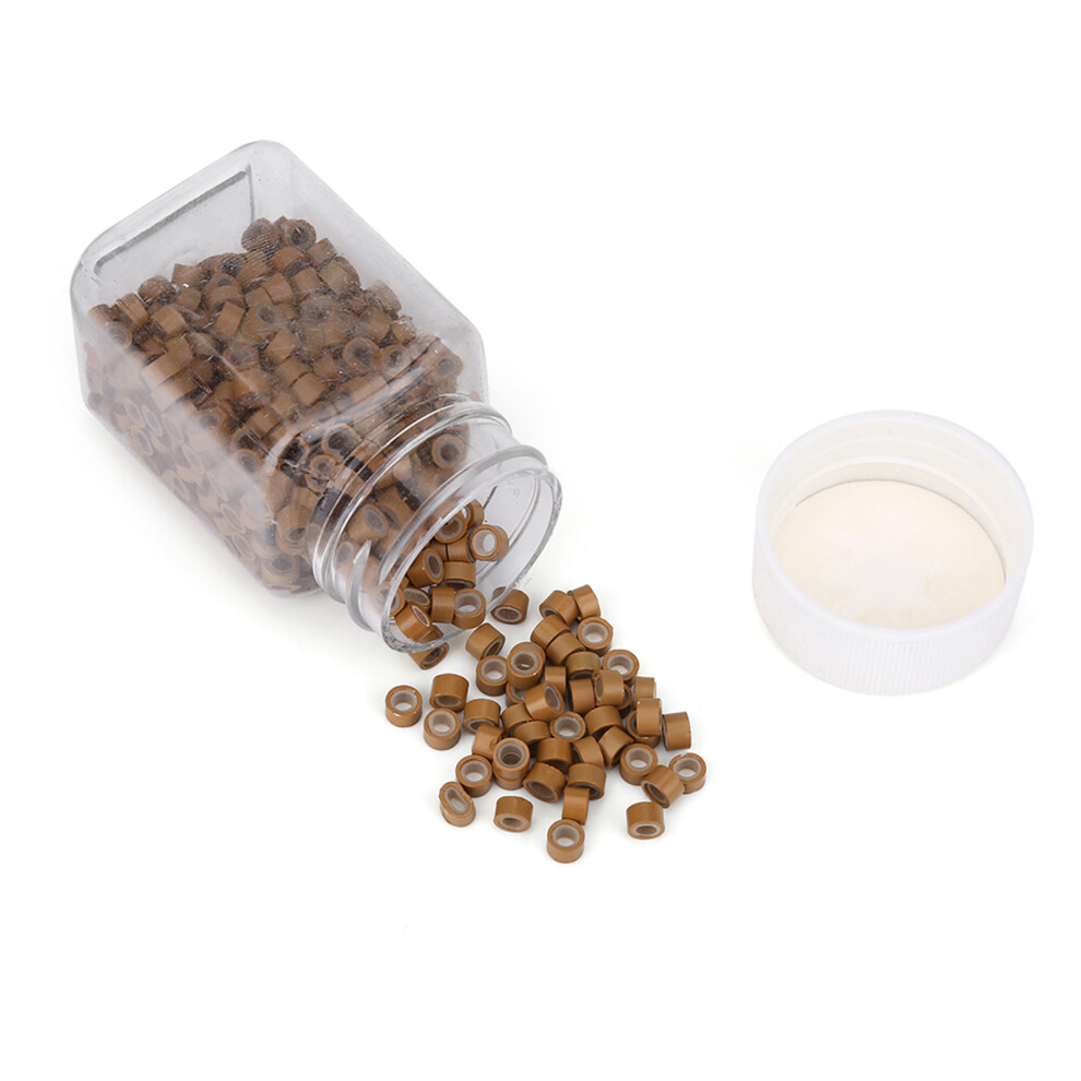 Unisex Brown Aluminium Silicone Micro Rings Hair Beads 500Pcs Light