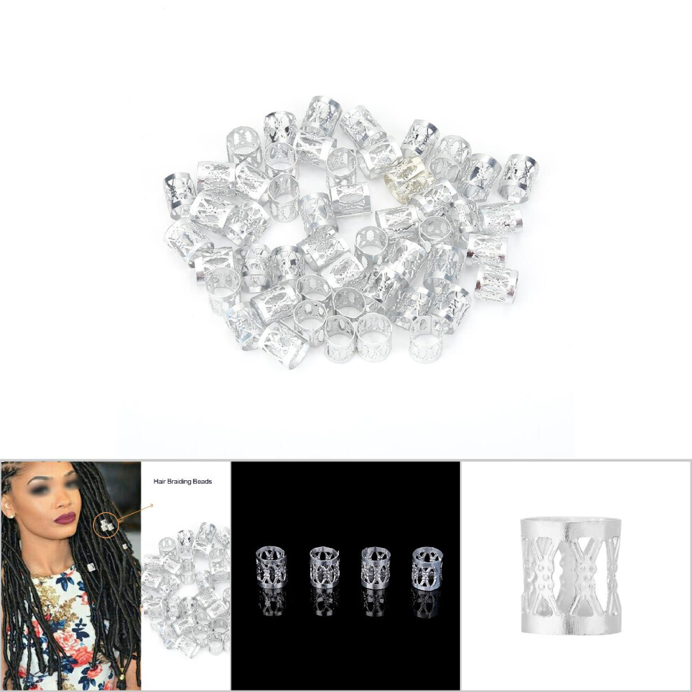 Unisex Silver 50Pcs Adjustable Metal Hair Braid Beads Hair Decoration Accessories