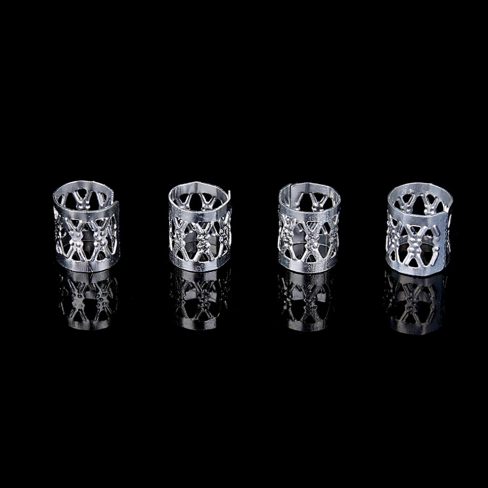 Silver 50Pcs Metal Hair Braid Bead Rings Cuff Accessories, 0.9X0.8cm