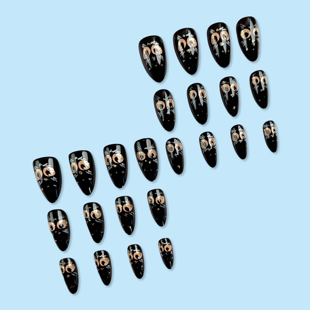 Zhouq-Outdoors Glossy Black Almond Fake Nails - Durable & Comfortable