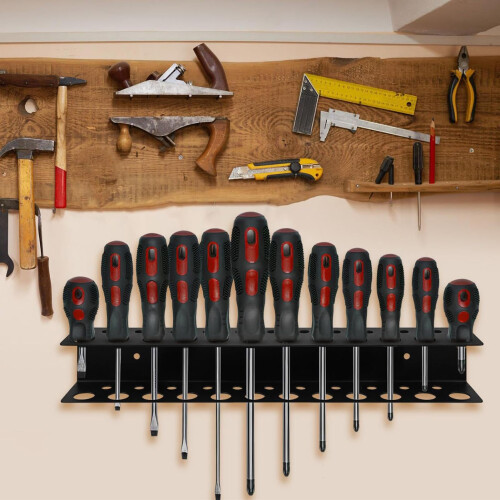 Screwdriver Organizer Wall Mounted Tool Rack Holds 23 Tools Durable Steel for Garage Workbench 1
