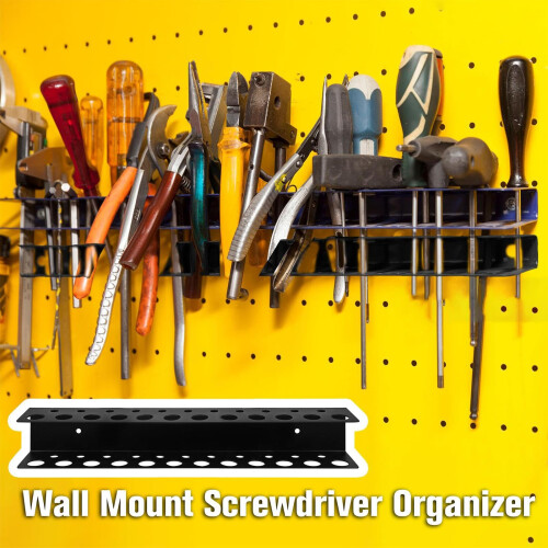 Screwdriver Organizer Wall Mounted Tool Rack Holds 23 Tools Durable Steel for Garage Workbench 2