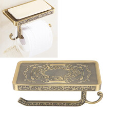 Vintage Toilet Paper Holder with Shelf, Elegant Zinc Alloy Double Layer Retro Tissue Rack A3 for Bathroom and Kitchen