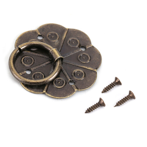 20x Ringgriff Eisen Möbel Altmessing Blumenmuster