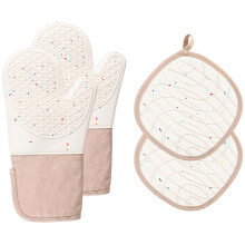 Silicone Oven Mitts and Pot Holders Set, Heat Resistant NonSlip Grip, Boho Mushroom Pattern
