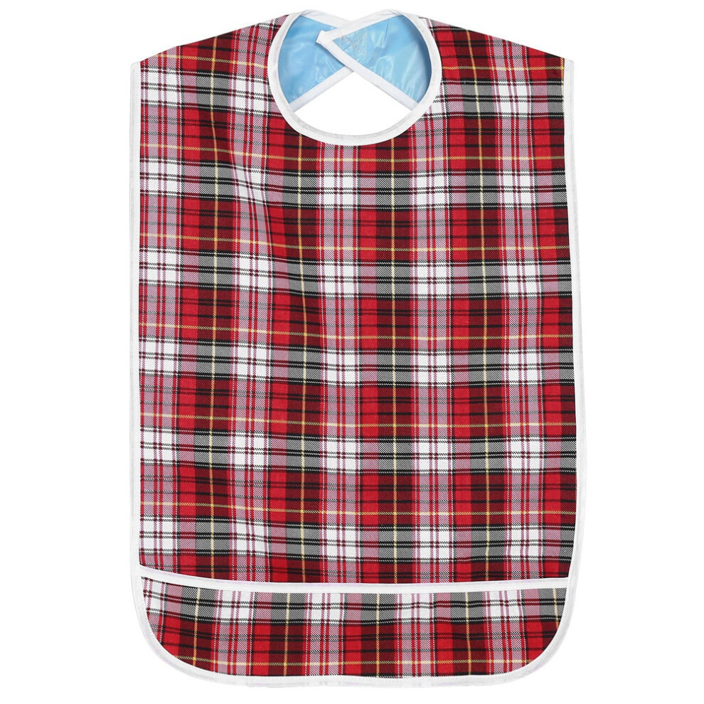 Red/Blue Waterproof Adult Mealtime Bib With Pocket, Washable, 45X75cm In Or Khaki