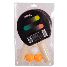 Tafeltennis set - SOFTEE - Softee Sanle - 2 rackets (rood/zwart) - 3 ballen (2 oranje, 1 wit) - Racket 1525 cm