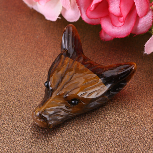 Wolf Head Pendant Natural Tiger Eye 1