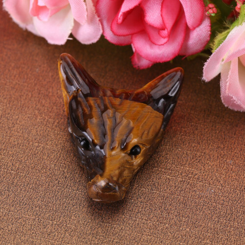 Wolf Head Pendant Natural Tiger Eye 2
