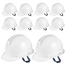 White Hard Hat Bulk Pack 10pcs, ABS Construction Safety Helmet with Adjustable Fit and Impact Protection