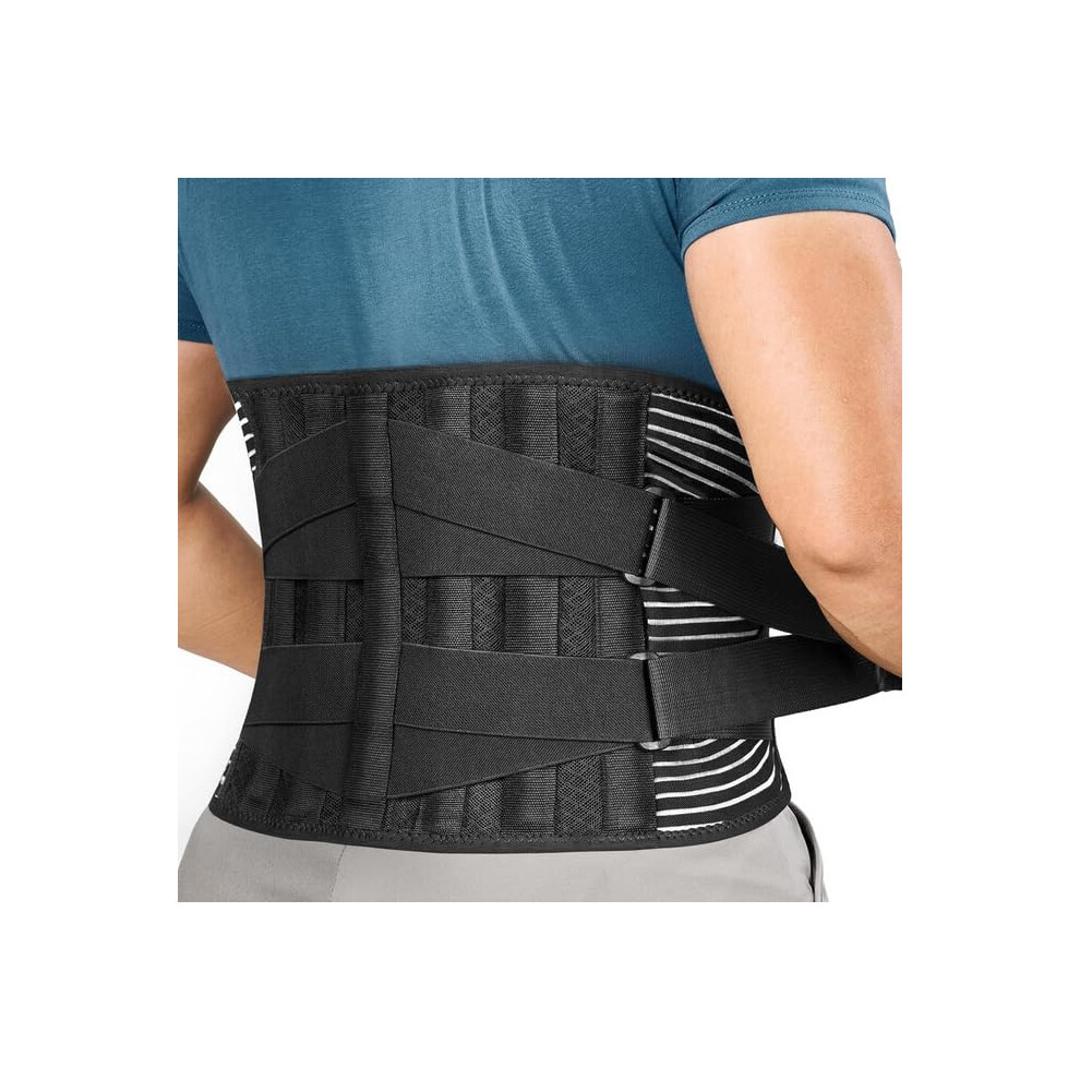 Back Support Belt for Work and Lifting, Adjustable Lumbar Brace with 6 Stays, Breathable Slim Design, Unisex S Black