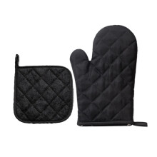 Black Heat Resistant Oven Mitts 17x27 cm NonSlip Polyester Gloves for Baking and Cooking