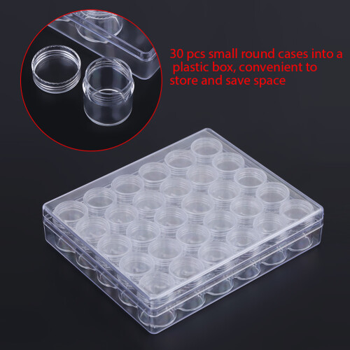 30pcs Clear Plastic Bead Storage Jars with Rectangle Box, Compact and Portable