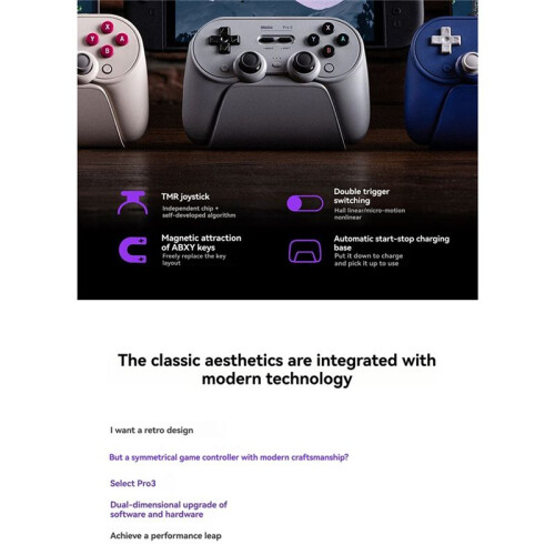 8BitDo Pro 3  Gamepad Wireless Controller for  Windows for  TMR Joysticks Swappable Buttons