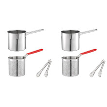 2X Olla para Freír Profunda con Colador Cesta Tong Olla para Freír Tempura Japonesa de Acero Inoxidable para Papas Fritas Pollo