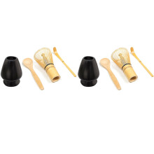 2X Ensemble de Fouets à Thé Vert Matcha - Fouet + Cuillère + Cuillère à Thé + Porte-Fouet Noir