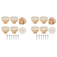 Boho Rattan Kommode Knäufe Runde Holz Schubladen Knäufe Handgefertigt Aus Korb Geflecht und Schrauben für Boho Möbel Knäufe Beige 12 Stück