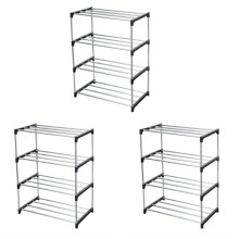 3X Stackable Small Shoe Rack, Entryway, Hallway and Closet Space Saving Storage and Organization (4-Tier, Black)