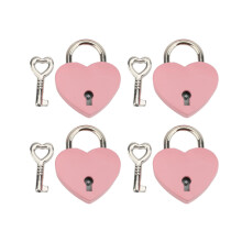 4pcs Rose Zinc Alloy Heart Padlock with Key, Decorative Lock for Wallets and Handbags