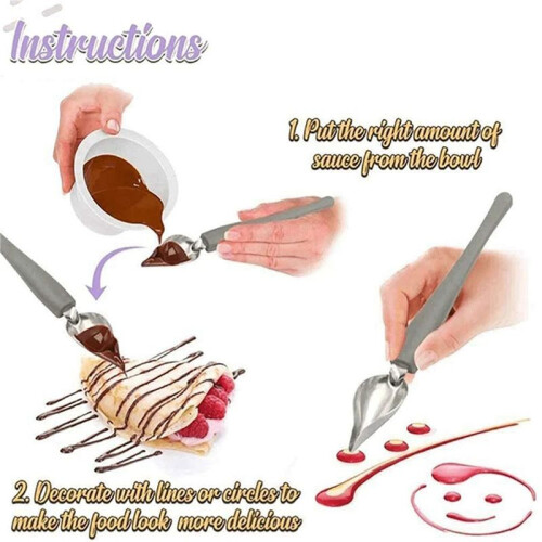 Culinary Drawing Decorating Spoon Set, 4 Pcs Saucier Drizzle Spoons,Decorating Pencil Spoon for Decorative Cake,Coffee 1