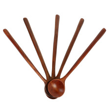 10 Pieces Korean Style 10.9 inches Natural Wood Long Handle Round Spoons (Korean Style Soup Spoon)