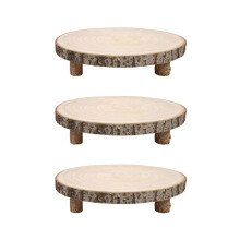 3Stück 11-Zoll-Kuchenständer Aus Holz, Runder Cupcake-Sockel Aus Holz, Scheibe Aus Paulownia-Holz mit Beinen, Rustikaler Kuchenhalter Aus Holz