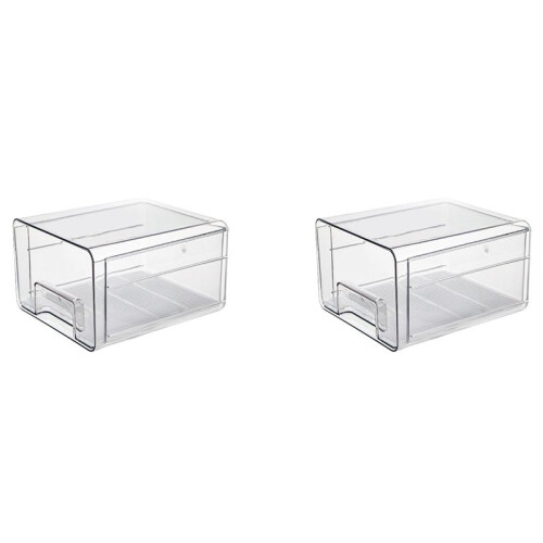 2X Plastic Fruit Vegetable Storage with Drainer Fridge Organizer Keep Fresh Food Container ,Single Layer