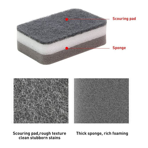 Heavy Duty Scrub Sponges,Dual-Sided Dishwashing Sponge for Kitchen,Multi-Use Deep Cleaning Scrub Sponge,Gray 60 Pcs 2