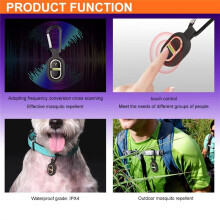1pcs Ultrasonic Mosquito Repellent with Carabiner Anti-Mosquito Bite Pendant for Outdoor Camping