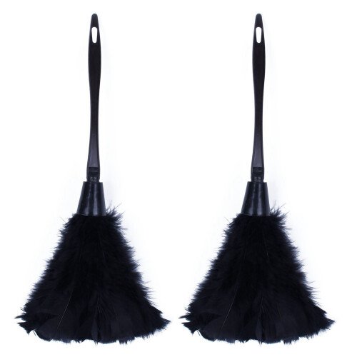 2Pc Fashion Turkey Feather Duster with Black Plastic Handle Cleaning Tool(Black)35cm