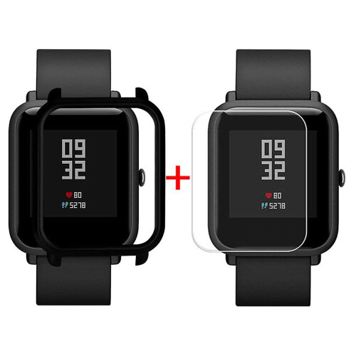 Watch Protective Case Compatible for  Huami  Bip Youth, PC Material Case+Screen Protector Black 1