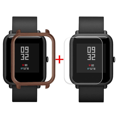 Watch Protective Case Compatible for  Huami  Bip Youth, PC Material Case+Screen Protector Brown 2