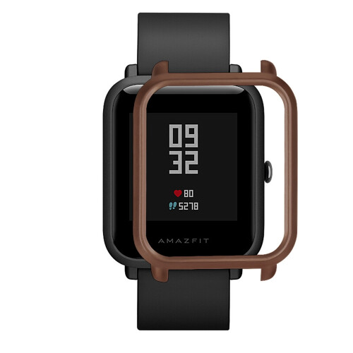 Watch Protective Case Compatible for  Huami  Bip Youth, PC Material Case+Screen Protector Brown