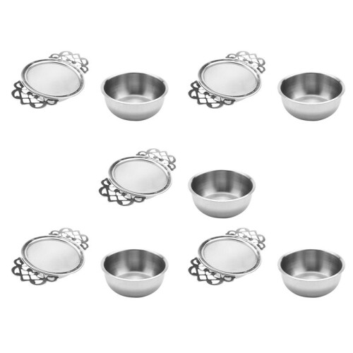 Tea Strainers with Drip Bowls (10-Pack); Elegant Stainless Steel Loose Leaf Tea Strainers