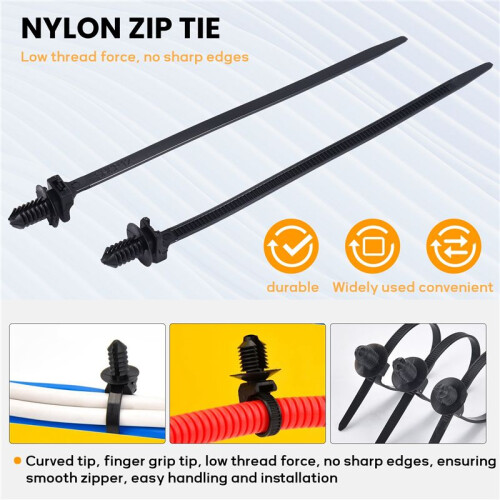 Nylon Push Mount Car Dome Cable Zip Tie, 162mm Length, 20 Pcs, Black 2