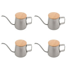 4X 350Ml Long Narrow Spout Coffee Pot Gooseneck Kettle Stainless Steel Hand Drip Kettle with Wooden Cover