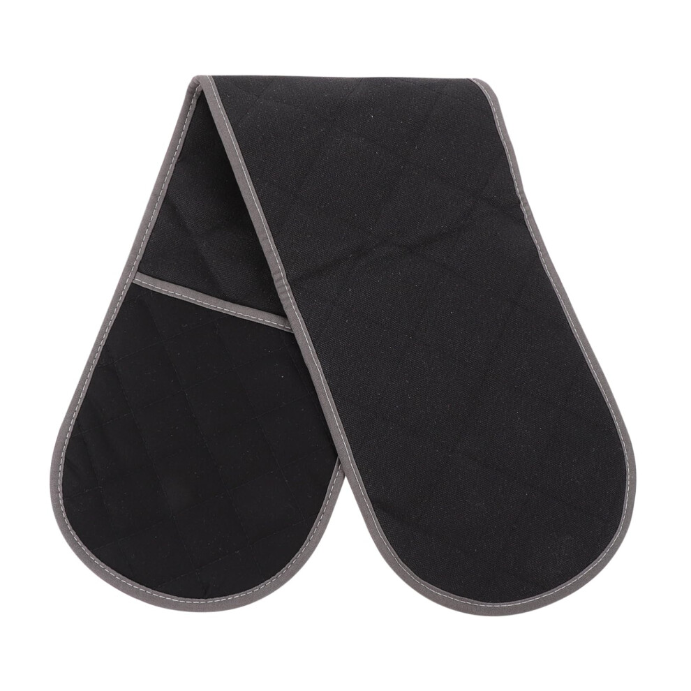 Black Heat Resistant Oven Mitts with Extended Forearm Coverage, Thick Double Layer, Easy Clean