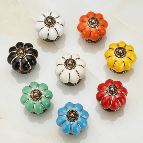 Beige Ceramic Cabinet Handles and Single Hole Drawer Knobs Pumpkin Gold for Versatile Interior Styling 2