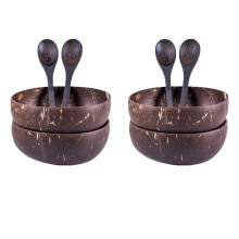 8x Coconut Bowls and Wooden Spoons for Serving Noodle,Pasta,Smoothie,Porridge,Handicraft Decoration Coconut Shell Bowl