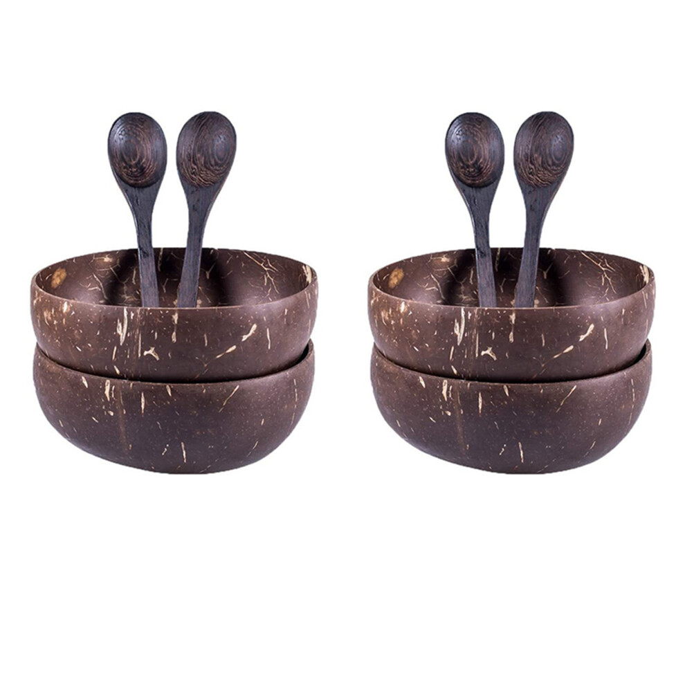 Typecat 8X Coconut Bowls And Wooden Spoons For Serving Noodle,Pasta,Smoothie,Porridge,Handicraft Decoration Coconut Shell Bowl