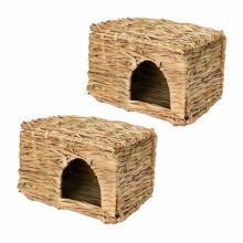 2X Natur Rasen Spielzeug, Hand Gewebtes Kaninchen Meer Schweinchin Chillas Frettchen, Das Gras Haus Faltet